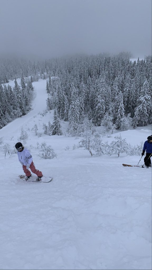 Snowboarder I snødekt alpinbakke