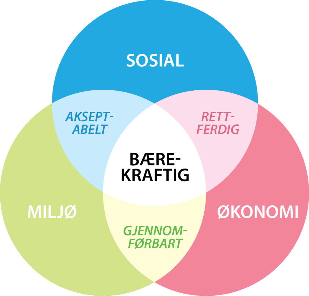 Diagram showing the environment, social and economic as three factors in sustainability