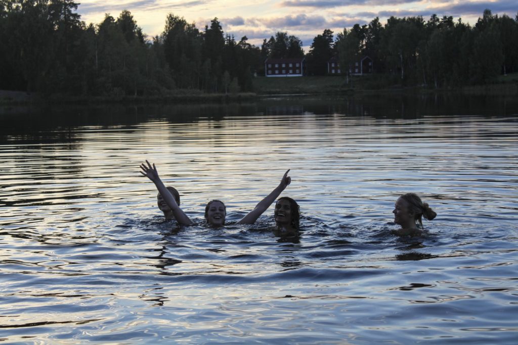 Young women bathe