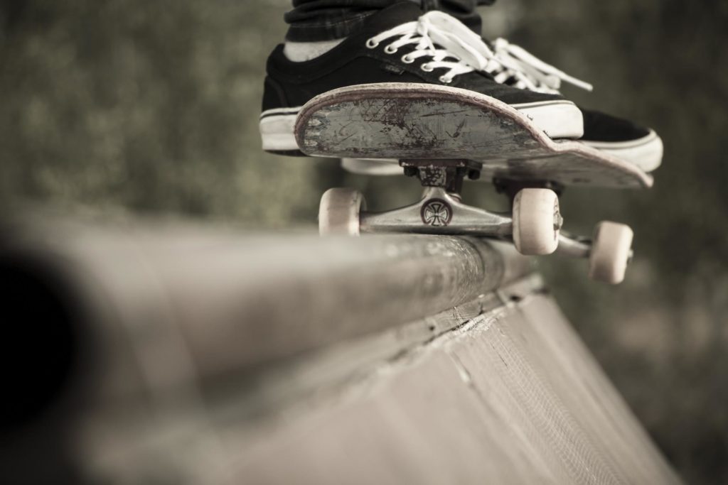 Skateboard on skate ramp