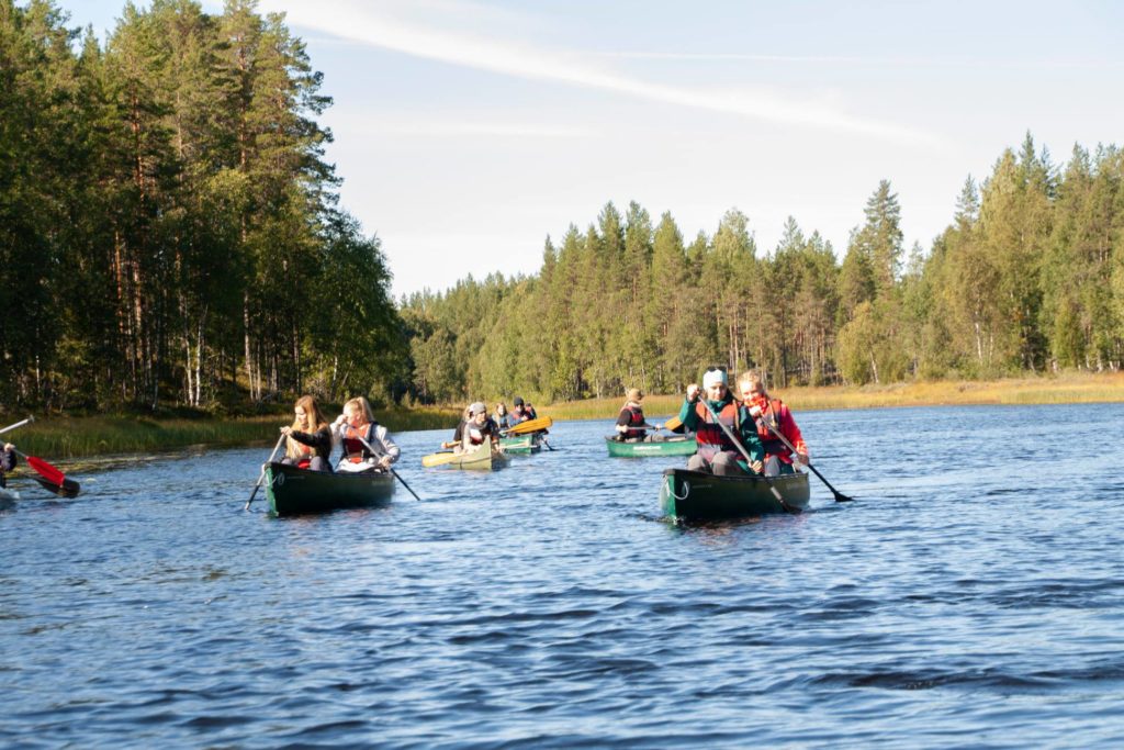 Young people canoeing