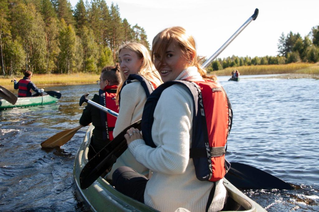 Young people canoeing