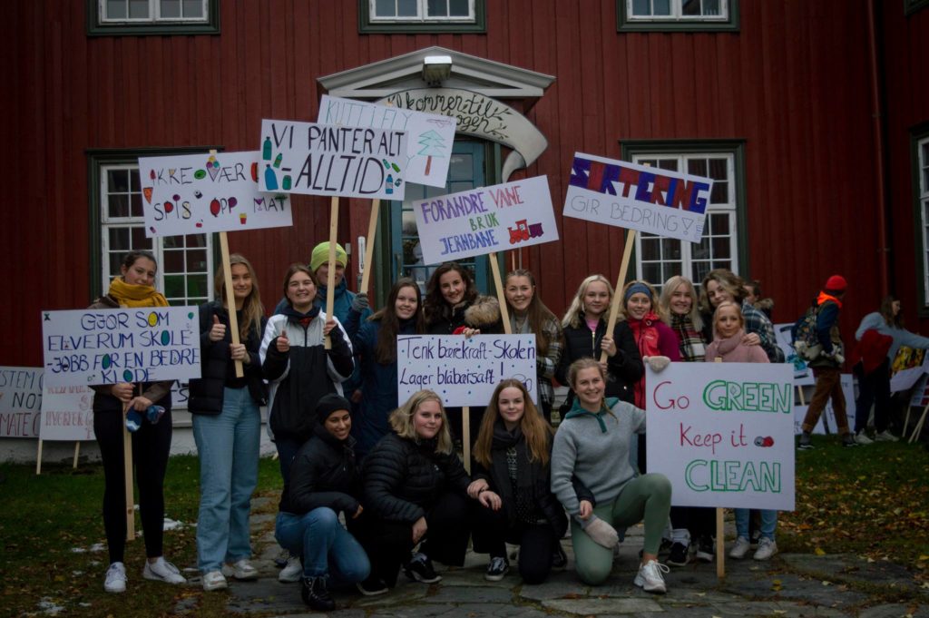 Students from Elverum Folk High School go on a climate march