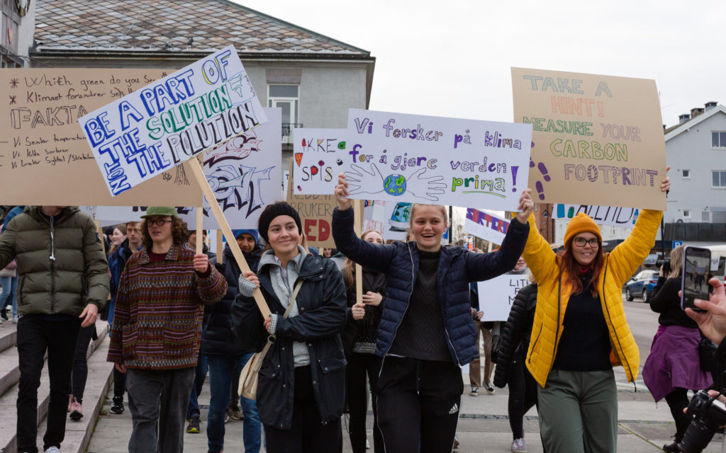 Students from Elverum Folk High School go on a climate march