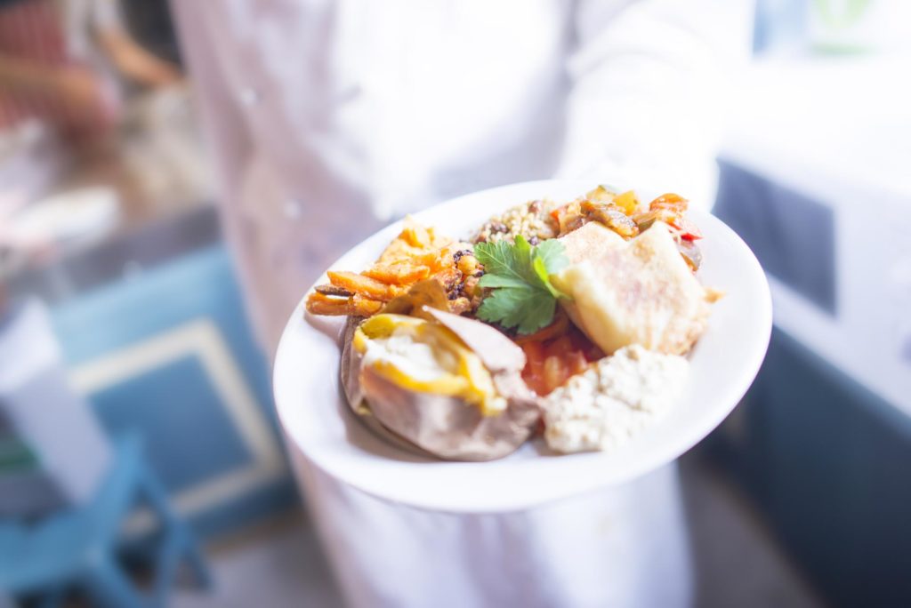 Food on the plate is presented